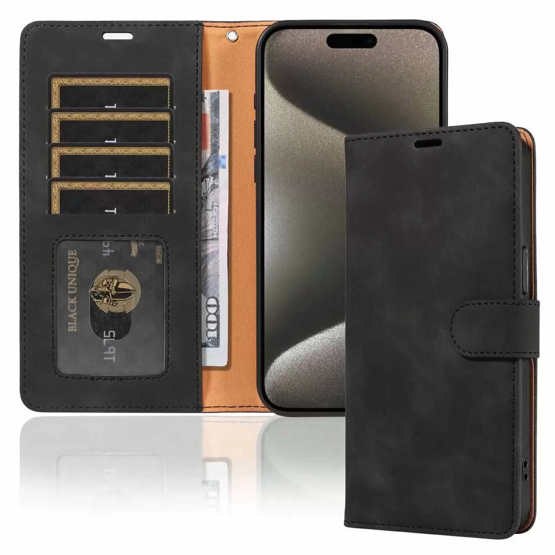 iPhone 16 Pro PU Leather Wallet Case Black